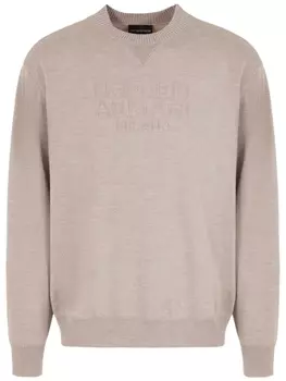 Emporio Armani шерстяной джемпер с жаккардовым логотипом, нейтральный цвет
