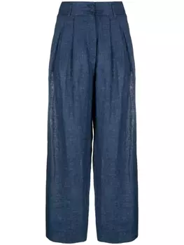 Emporio Armani широкие брюки из смесового льна, синий