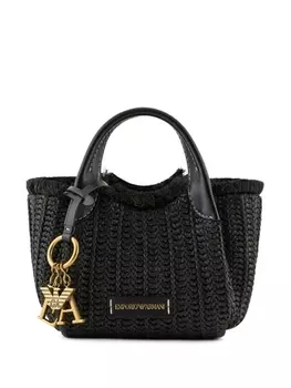 Emporio Armani соломенная сумка-тоут с подвеской-логотипом, черный