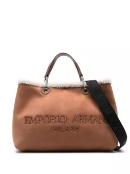 Emporio Armani сумка на плечо с вышитым логотипом, коричневый