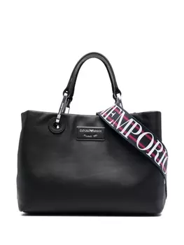 Сумка-тоут Emporio Armani кожаная с логотипом, черный