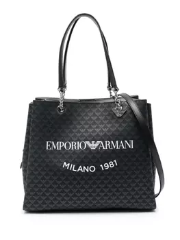 Сумка шоппер Emporio Armani с фирменным принтом, серо-черный