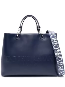 Emporio Armani сумка-тоут с тисненым логотипом, синий