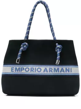 Emporio Armani сумка-тоут с вышитым логотипом, синий