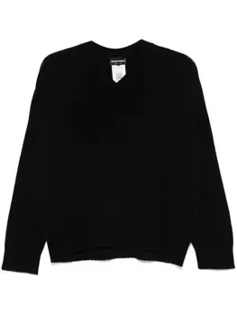 Emporio Armani свитер из вирджинской шерсти с V-образным вырезом, черный
