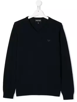 Emporio Armani свитер с длинными рукавами и логотипом, синий