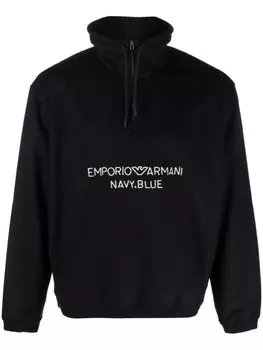 Emporio Armani толстовка из смесовой шерсти с вышитым логотипом, синий