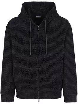 Emporio Armani толстовка с капюшоном из двойного джерси с набивным логотипом и застежкой-молнией спереди, черный