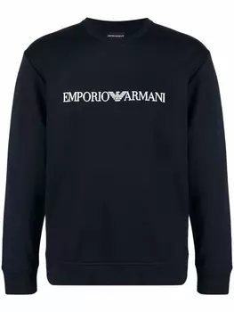 Emporio Armani толстовка с круглым вырезом и логотипом, синий