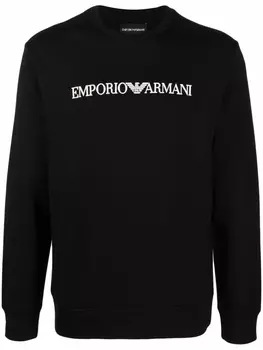 Emporio Armani толстовка с круглым вырезом и логотипом, черный