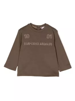 Emporio Armani толстовка с вышитым логотипом, коричневый