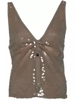 Emporio Armani топ с V-образным вырезом и пайетками, нейтральный цвет