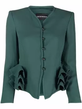 Emporio Armani жакет с оборками, зеленый