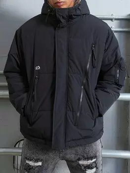 EMRG Мужская куртка на подкладке с капюшоном, теплая куртка на подкладке Manfinity, черный