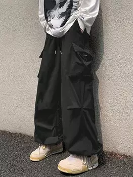 EMRG Мужские повседневные брюки-карго свободного кроя с карманами с клапанами и кулиской на талии Manfinity, черный