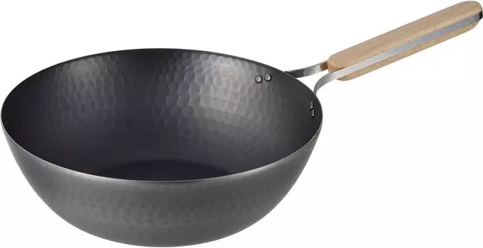 EN-013 Enzo Enzo Iron Wok, 11 дюймов (28 см), совместимая с индукционной печью, газовая сковорода, сковорода вок, деревянная ручка, сделано в Японии WAHEI FREIZ, Iron