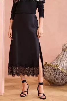 Enb | юбка мидакси из атласа с кружевным подолом Love & Roses, черный