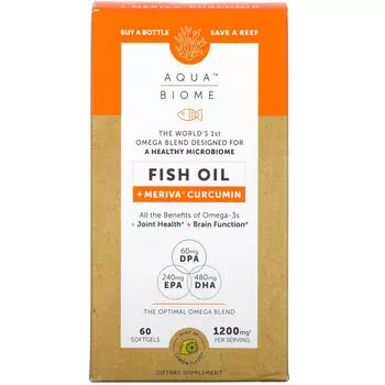 Enzymedica, Aqua Biome, рыбий жир с куркумином Meriva, лимонный вкус, 600 мг, 60 мягких таблеток