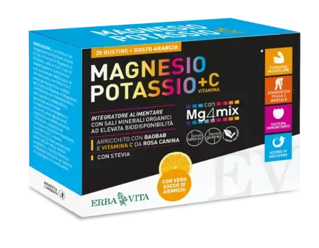 Erba Vita Магний и калий + витамин С, добавка со вкусом апельсина, 20 пакетиков