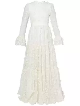 ERDEM платье Alvaro с цветочной вышивкой, нейтральный цвет