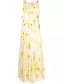 Erdem платье макси Isla с цветочным принтом, нейтральный цвет