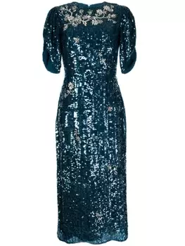 Erdem платье миди с пайетками и кристаллами, синий