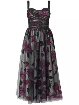 ERDEM платье миди с тюлем, черный