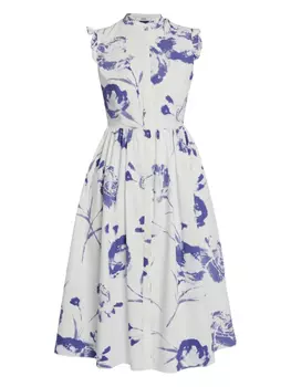 ERDEM платье с цветочным принтом и оборками, белый