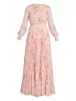 ERDEM плиссированное платье макси с цветочным принтом, розовый