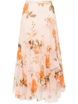 Erdem ярусная юбка макси с цветочным принтом, розовый