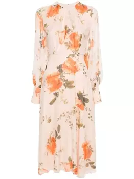Erdem шелковое платье миди с цветочным принтом, розовый