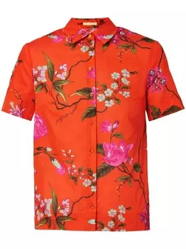 ERDEM укороченная рубашка с цветочным принтом, красный