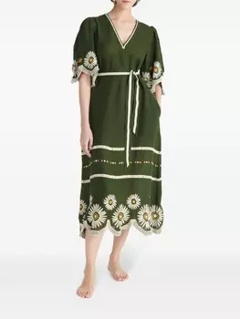 ERES льняное платье Hortense с цветочной вышивкой, зеленый