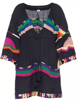 ERES льняной кафтан Solar с вышивкой, черный