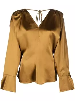 Erika Cavallini рубашка с V-образным вырезом и длинными рукавами, коричневый