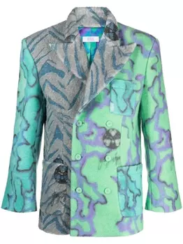 ERL двубортный пиджак с принтом, зеленый