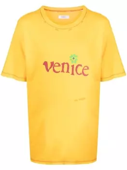 ERL футболка с принтом Venice и эффектом потертости, желтый