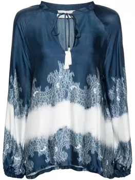 ERMANNO FIRENZE блузка с кружевным принтом, синий