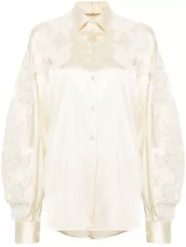 Ermanno Scervino атласная рубашка с кружевом, нейтральный цвет