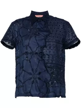 Ermanno Scervino блузка с английской вышивкой и поясом, синий
