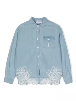 Ermanno Scervino Junior джинсовая юбка с цветочной вышивкой, синий