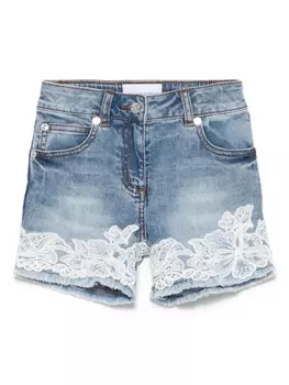 Ermanno Scervino Junior шорты из цветочного кружева, синий