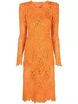 Ermanno Scervino платье с длинными рукавами и кружевной отделкой, оранжевый
