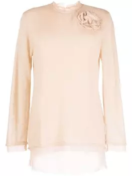 Ermanno Scervino шелковый джемпер с цветочной аппликацией, нейтральный цвет