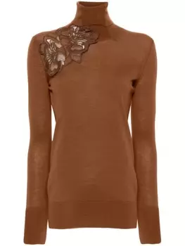 Ermanno Scervino шерстяной джемпер с цветочным кружевом, коричневый