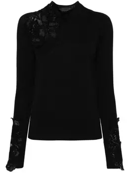 Ermanno Scervino свитер с цветочной аппликацией из кружева, черный