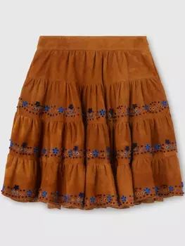 Ermanno Scervino замшевая юбка с цветочной вышивкой, коричневый