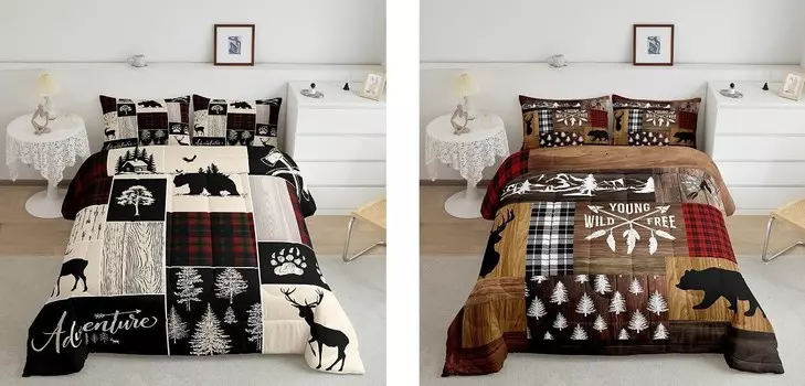 Erosebridal, 4 предмета, комплект из 2 одеял с медведями и оленями + 2 наволочки, двойной размер