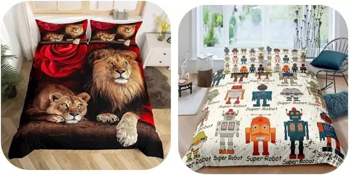 Erosebridal, 5 предметов, пододеяльник со львом и роботом + наволочка (без одеяла)