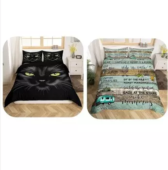 Erosebridal, 6 предметов, черный кот и правила кемпинга, пододеяльник + наволочка (без одеяла)